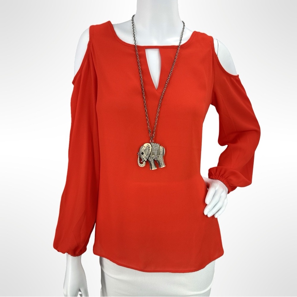 NWT Cold Shoulder Blouse – Size XS – Tangerine Red Color